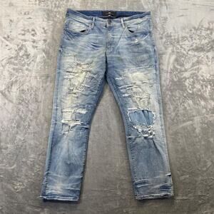 Jordan Craig Men's Distressed Straight Jeans 38x32 Blue Light Wash‎ Hip Denim